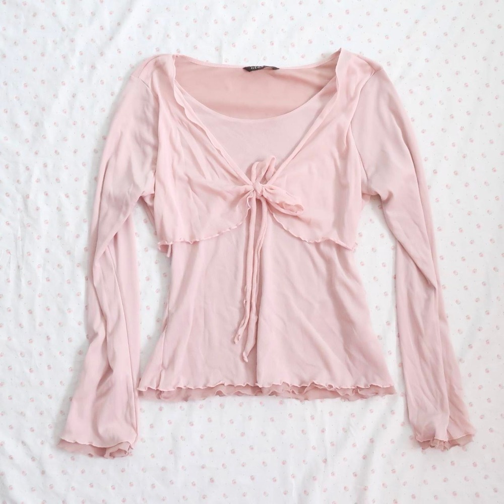 pale pink tie front long sleeve top y2k